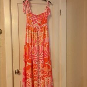 Flying Tomato Pink and Orange Patterned Maxi Dress